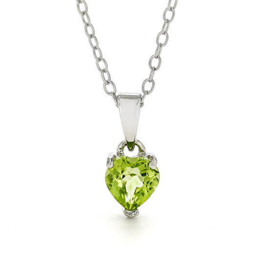 Natural Peridot Rhodium Heart Necklace