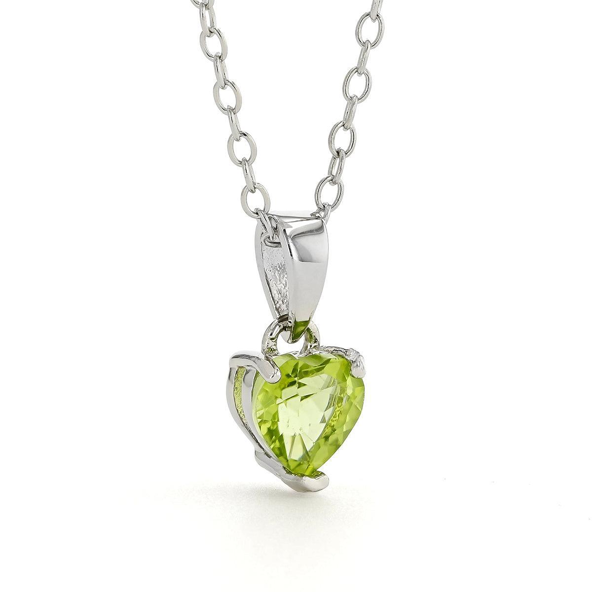 Natural Peridot Rhodium Heart Necklace
