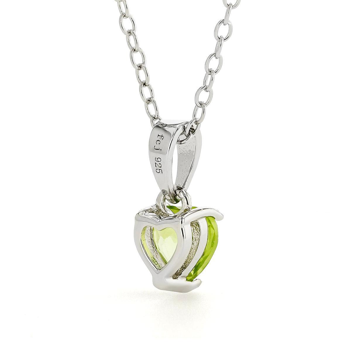 Natural Peridot Rhodium Heart Necklace