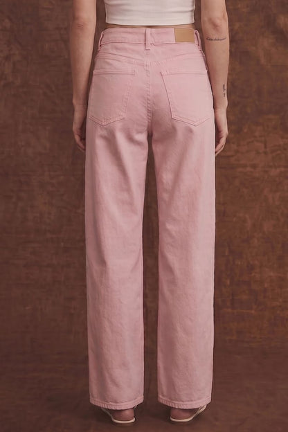 Serafina High Rise Pink Barrel Leg Jeans