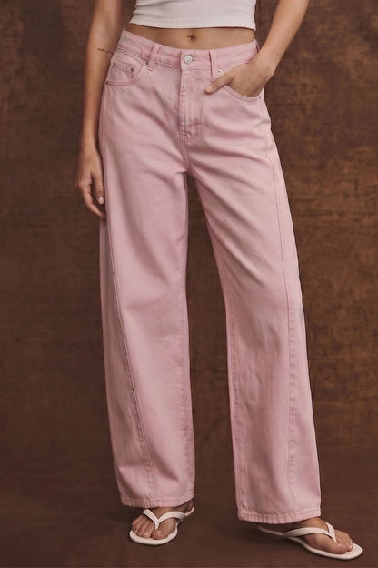 Serafina High Rise Pink Barrel Leg Jeans