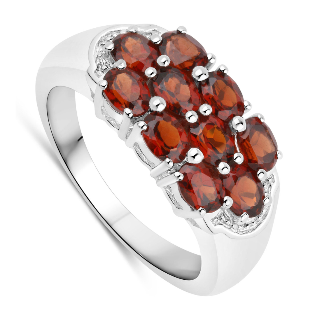 2.00 Ct Oval Red Garnet Prong Silver Cluster Ring