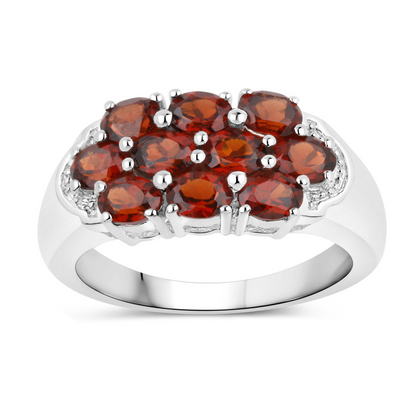 2.00 Ct Oval Red Garnet Prong Silver Cluster Ring