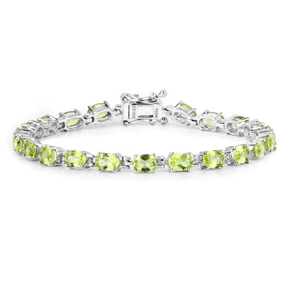 8.61 Ct Oval Olive Green Peridot Prong Sterling Silver Inline Tennis Bracelet