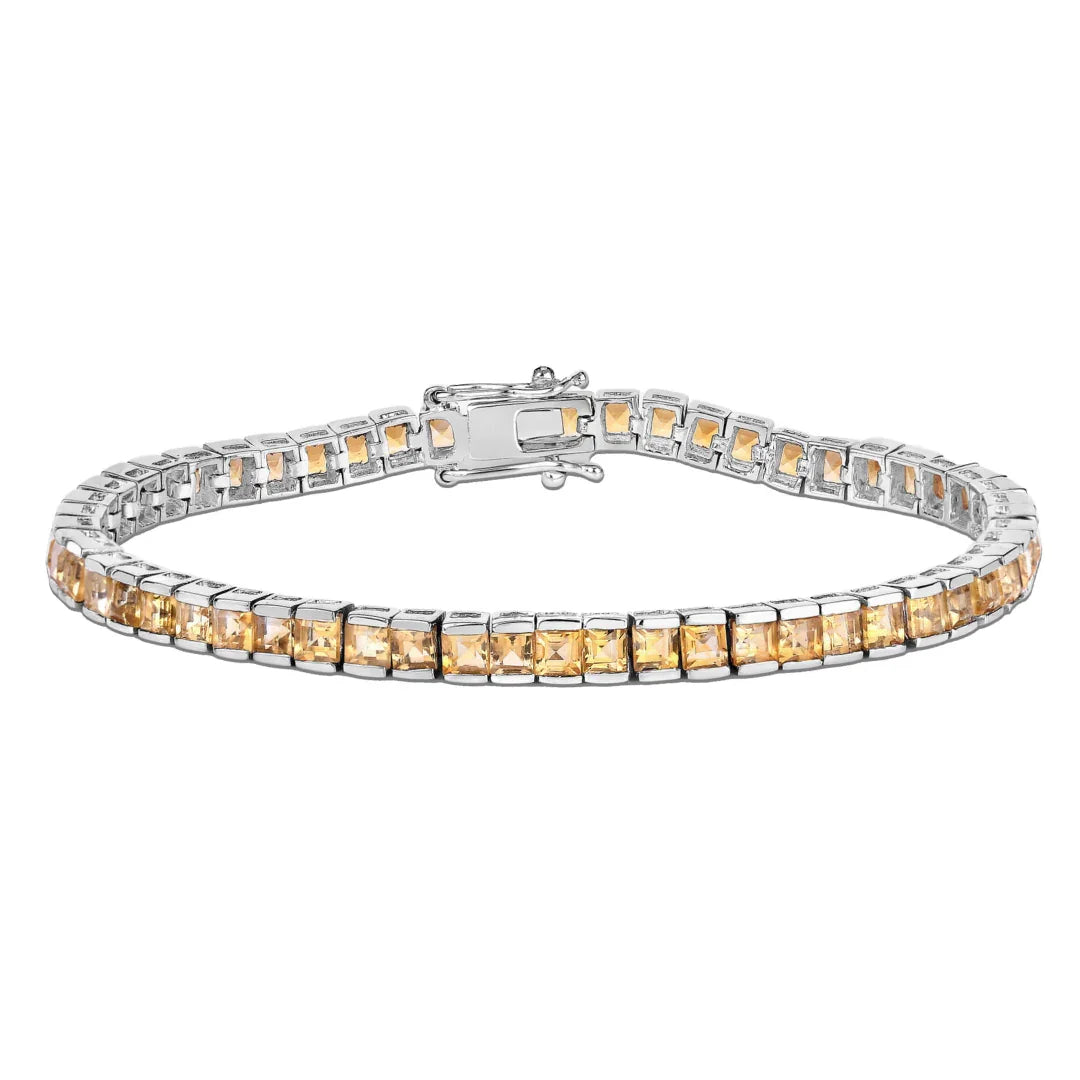 8.25 Ct Princess Yellow Citrine Channel Sterling Silver Inline Tennis Bracelet