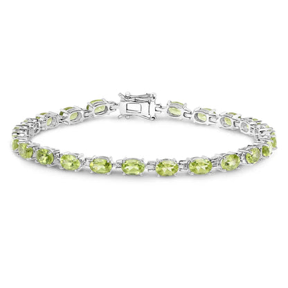 9.46 Ct Oval Olive Green Peridot Prong Sterling Silver Inline Tennis Bracelet