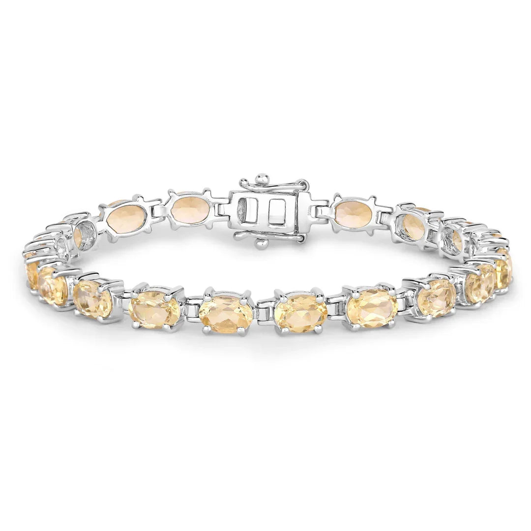 14.40 Ct Oval Light Yellow Citrine Prong Sterling Silver Inline Tennis Bracelet