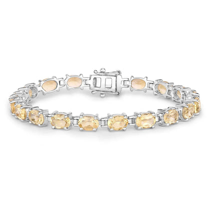 14.40 Ct Oval Light Yellow Citrine Prong Sterling Silver Inline Tennis Bracelet