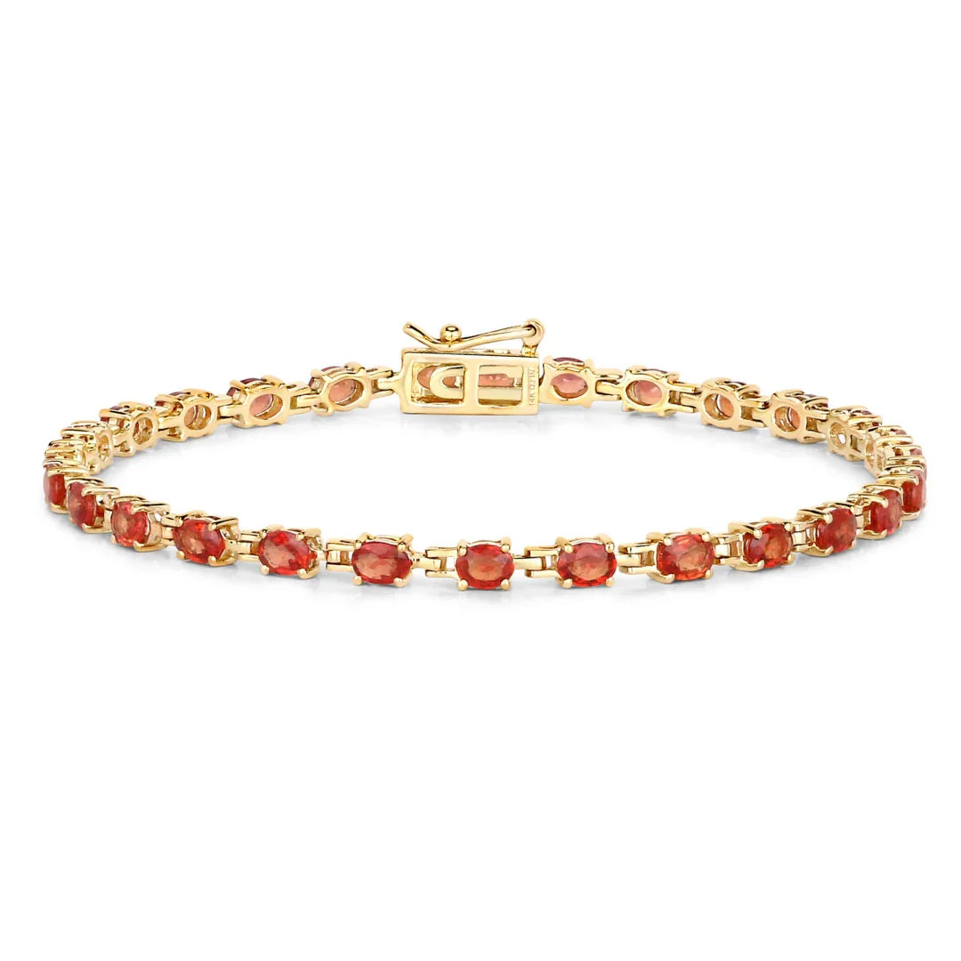 7.00 Ct Oval Orange Sapphire Prong 14K Yellow Gold Inline Tennis Bracelet