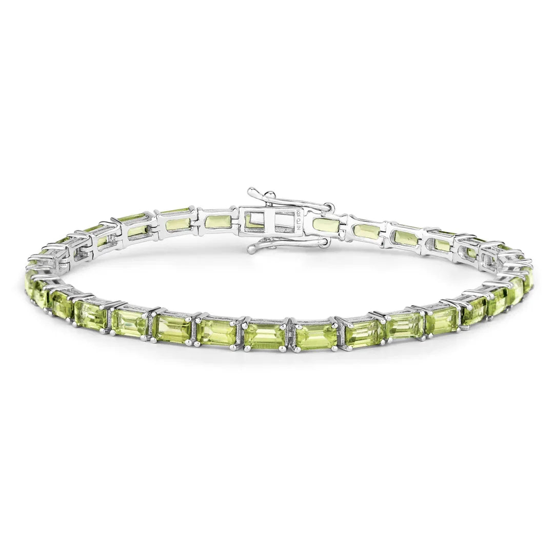 8.68 Ct Octagon Olive Green Peridot Prong Sterling Silver Inline Tennis Bracelet