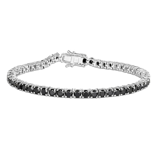 5.40 Ct Round Black Diamond Prong Sterling Silver Inline Tennis Bracelet
