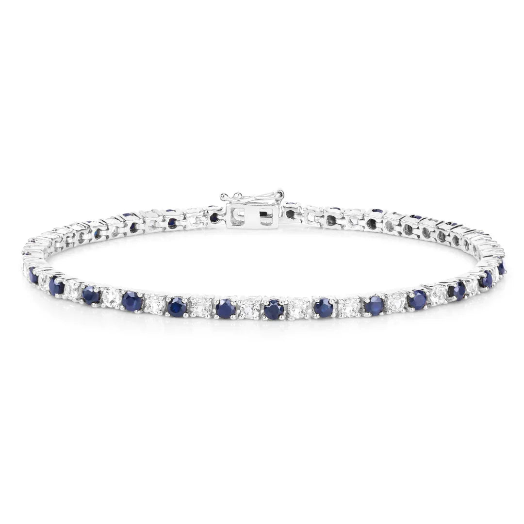 6.87 Ct Round Royal Blue Sapphire Prong Sterling Silver Inline Tennis Bracelet