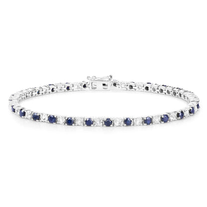 6.87 Ct Round Royal Blue Sapphire Prong Sterling Silver Inline Tennis Bracelet