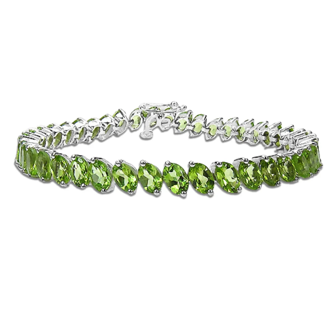 19.35 Ct Marquise Olive Green Peridot Prong Sterling Silver Inline Tennis Bracelet