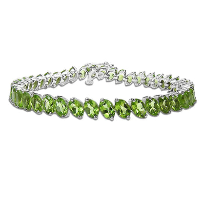 19.35 Ct Marquise Olive Green Peridot Prong Sterling Silver Inline Tennis Bracelet