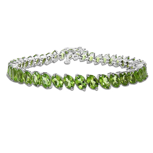 19.35 Ct Marquise Olive Green Peridot Prong Sterling Silver Inline Tennis Bracelet