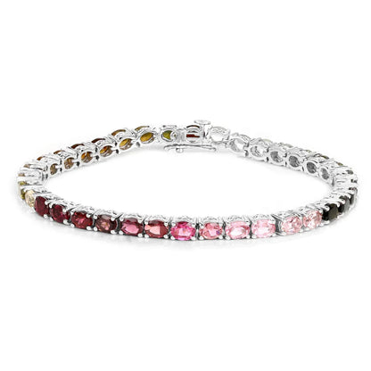 11.16 Ct Oval Multicolor Ombre Tourmaline Prong Sterling Silver Tennis Bracelet