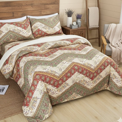 DaDa Bedding Cranberry Sage Floral Chevron Duvet Cover Set