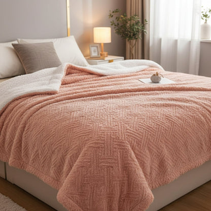DaDa Bedding Coral Peach Rose Faux Fur Sherpa Throw Blanket