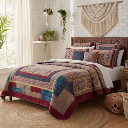 Tache Vineyard Cottage Floral Lightweight Patchwork Bedspread Quilt Set (JHW-827)
