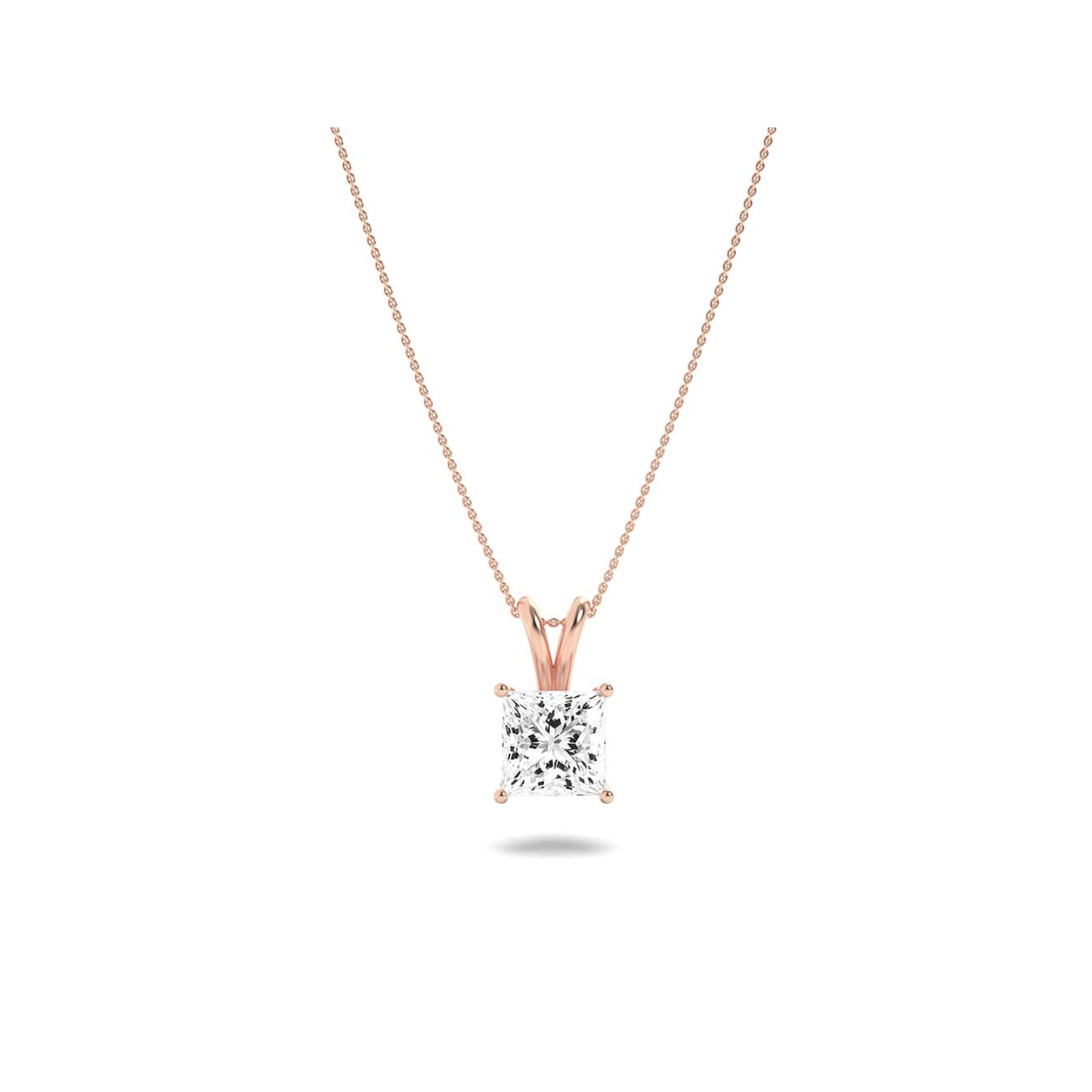 1 Ct Princess (F/VS) Lab Grown Diamond Prong 14K Rose Gold Split Bale Solitaire Pendant Necklace