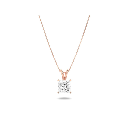 1 Ct Princess (F/VS) Lab Grown Diamond Prong 14K Rose Gold Split Bale Solitaire Pendant Necklace