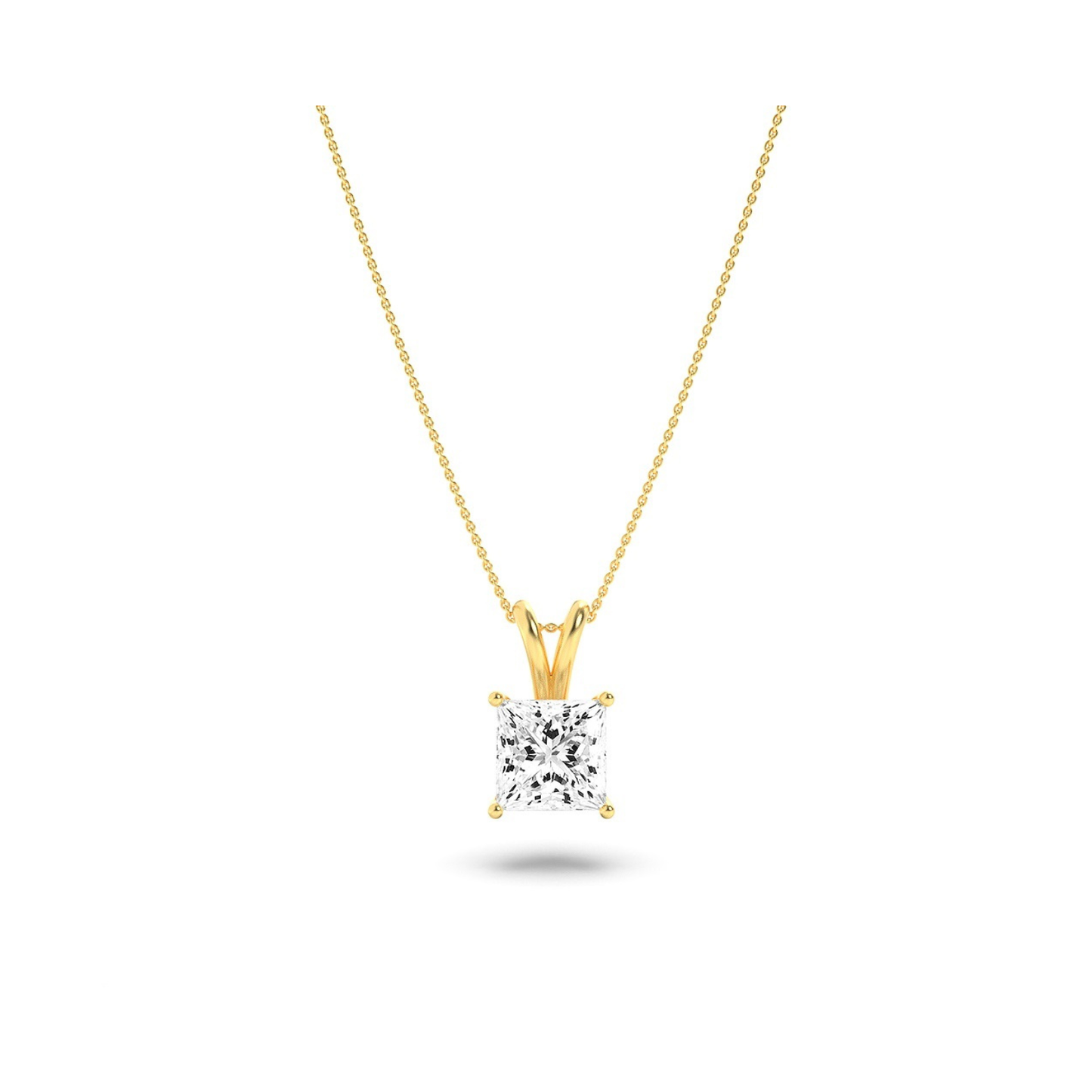 Princess (F/VS) Lab Grown Diamond Prong 14K Yellow Gold Split Bale Solitaire Pendant Necklace