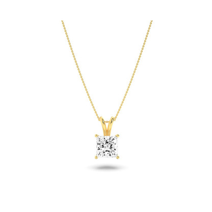 Princess (F/VS) Lab Grown Diamond Prong 14K Yellow Gold Split Bale Solitaire Pendant Necklace