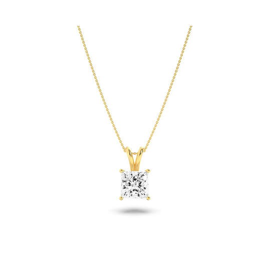 Princess (F/VS) Lab Grown Diamond Prong 14K Yellow Gold Split Bale Solitaire Pendant Necklace
