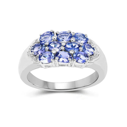 1.70 Ct Oval Violet Tanzanite Prong Silver Cluster Ring