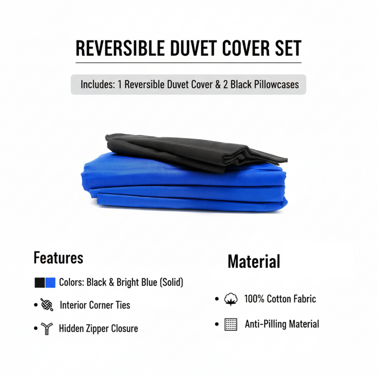 Tache Deep Blue Black Reversible Duvet Cover Set (DC36PC-BB)