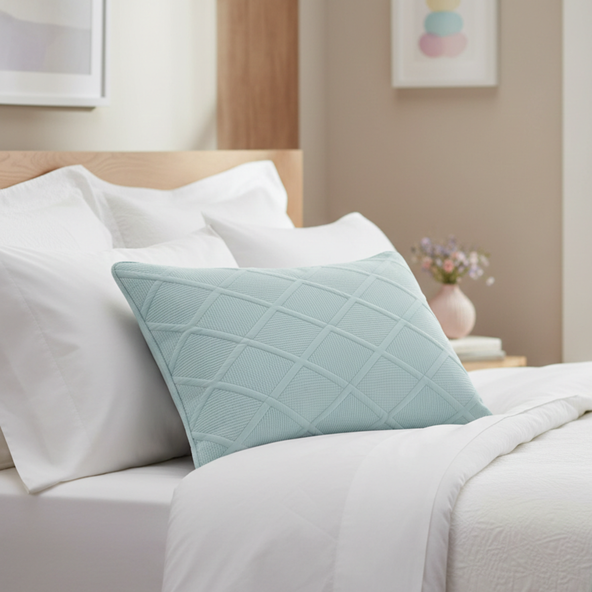 Tache Cotton Seafoam Blue Soothing Pastel Diamond Pillow Sham (JHW-856)