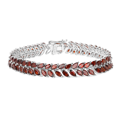 Rhodium Over Silver Garnet Tennis Bracelet