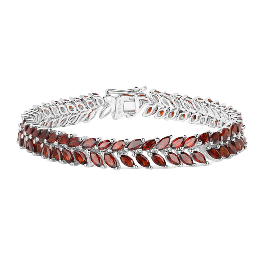 Rhodium Over Silver Garnet Tennis Bracelet
