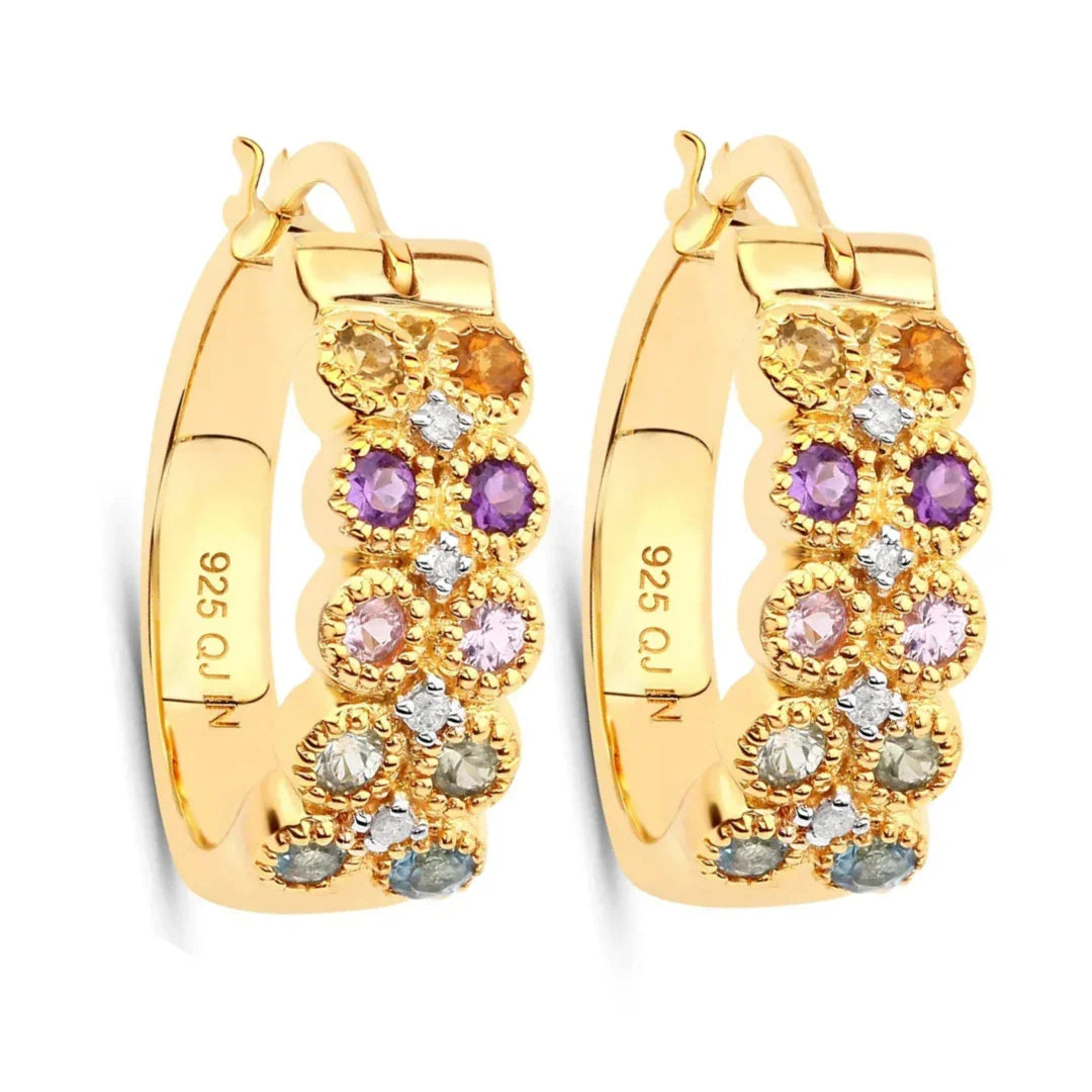 Multicolor Stone Hoop Earrings