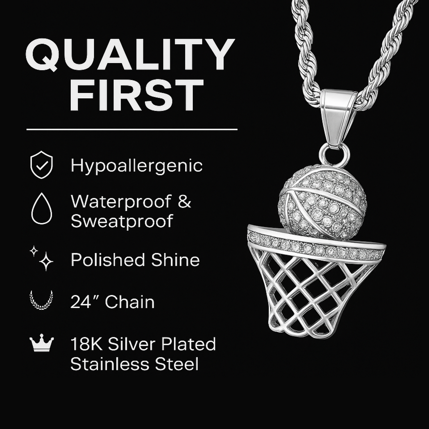 SWISH Basketball Pendant Necklace