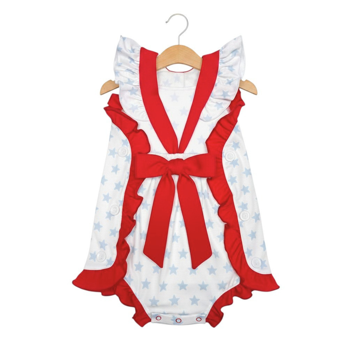 Red, White, and Stars Girl Bow Bubble Romper