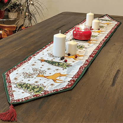 Tache Winter Forest Reindeer Vintage Holiday Woven Tapestry Table Runners (9192TR)