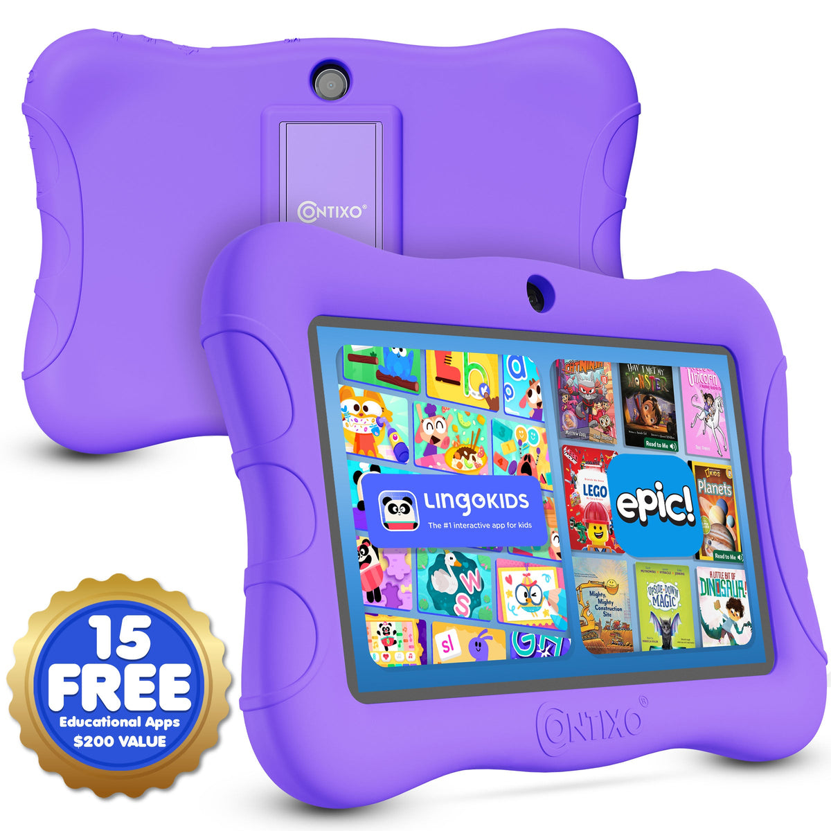 Contixo V9 Kids HD 7" Tablet - Epic & Lingo Kids, 15 Educational Apps & Kickstand Included