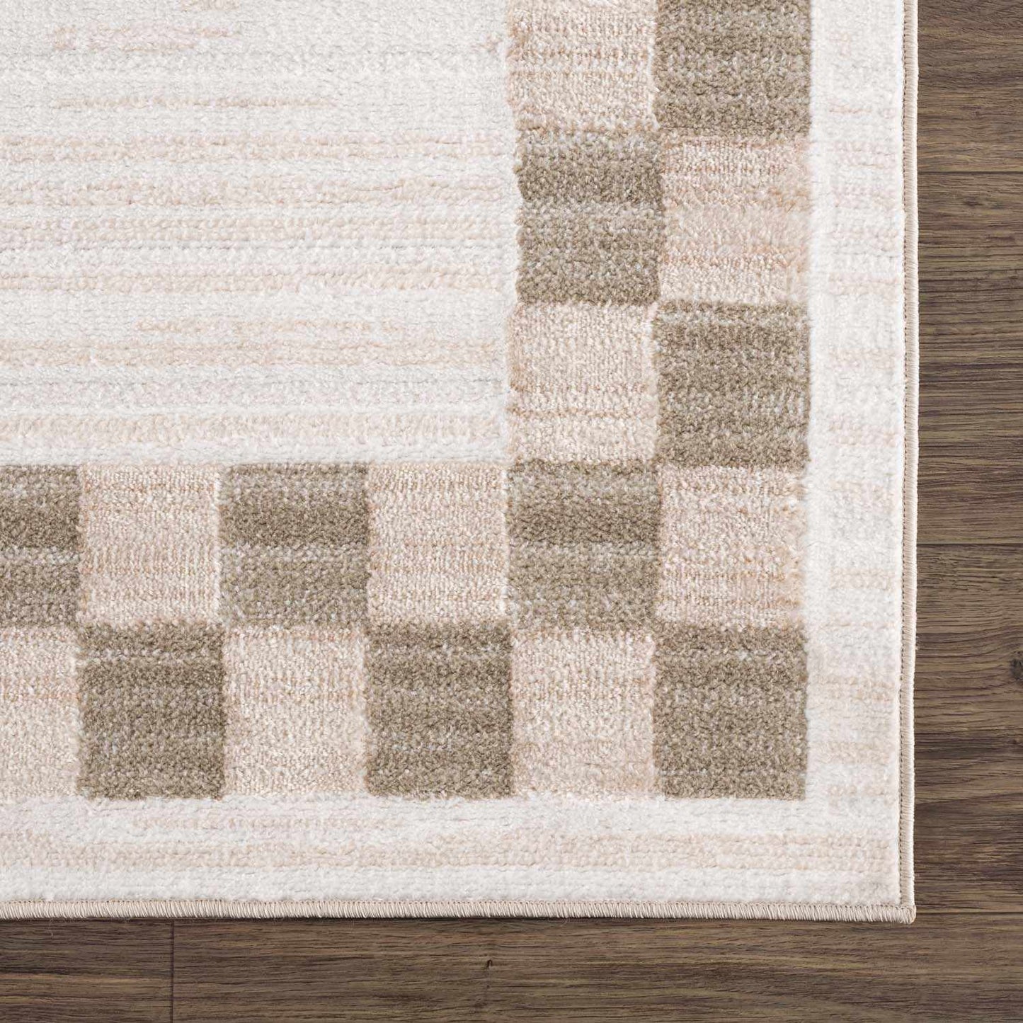 Azrika Beige Checkered Washable Rug