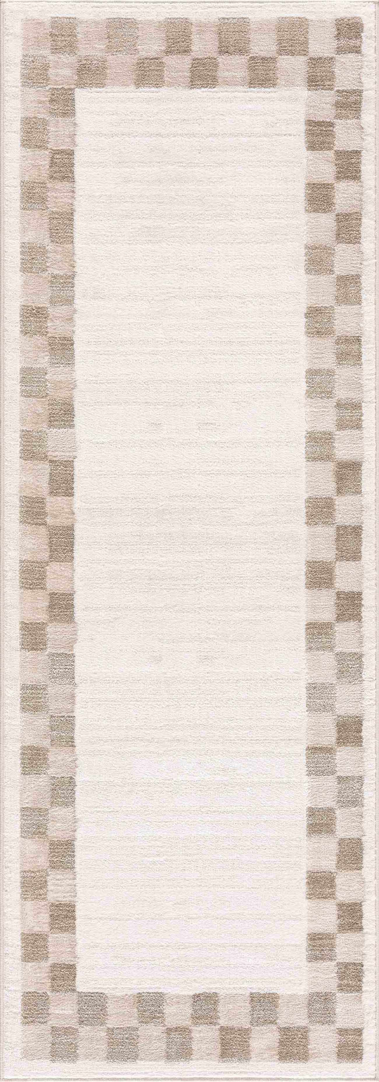 Azrika Beige Checkered Washable Rug
