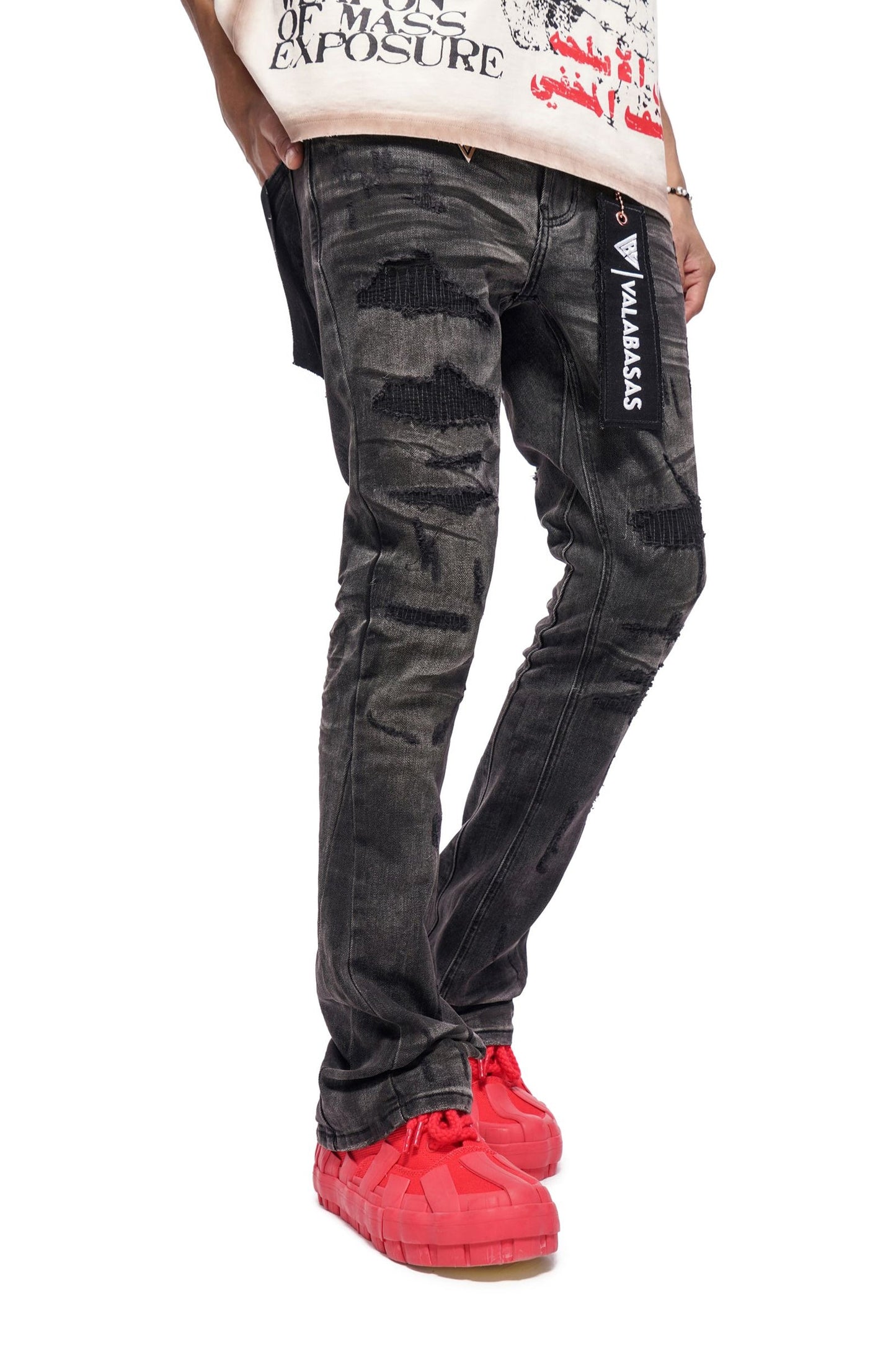Valabasas Graft Stacked Jean - Grey Washed
