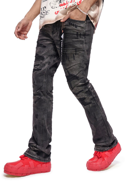 Valabasas Graft Stacked Jean - Grey Washed