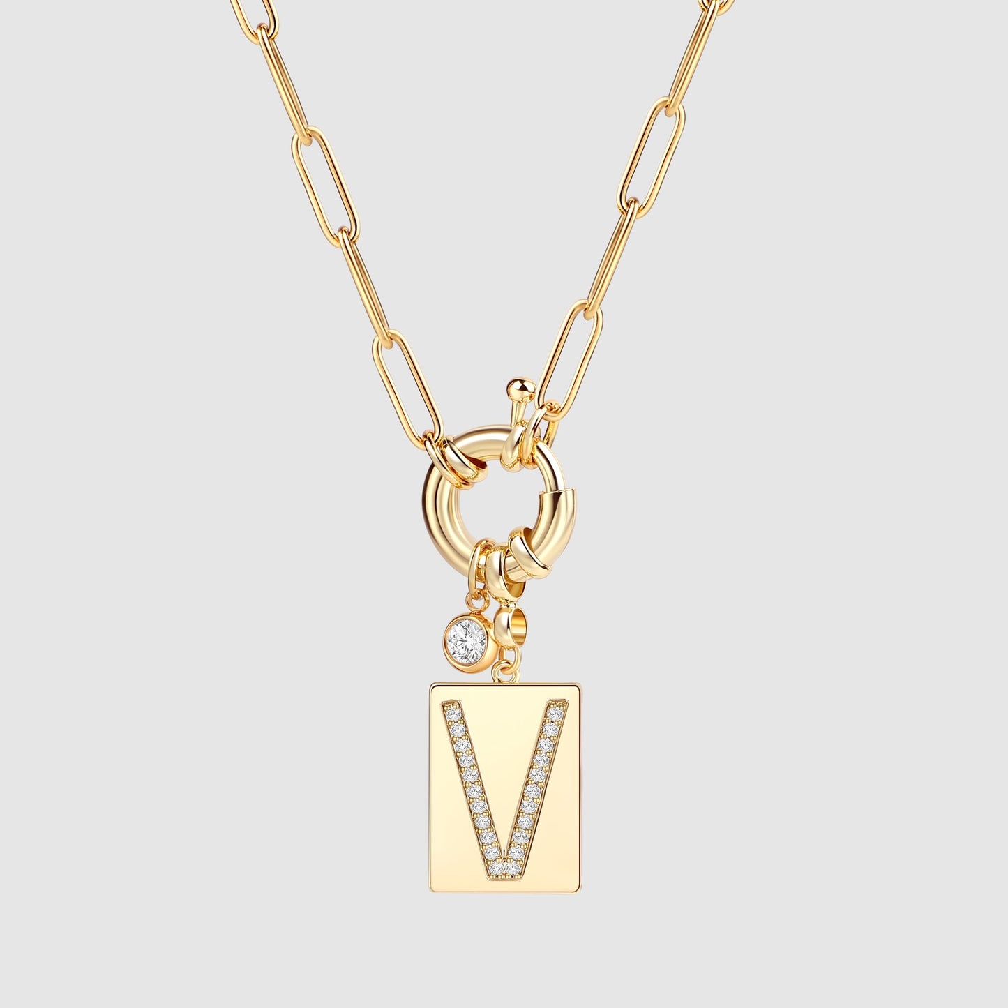 Mint & Lily Pave Initial Pendant Necklace with Paperclip Chain