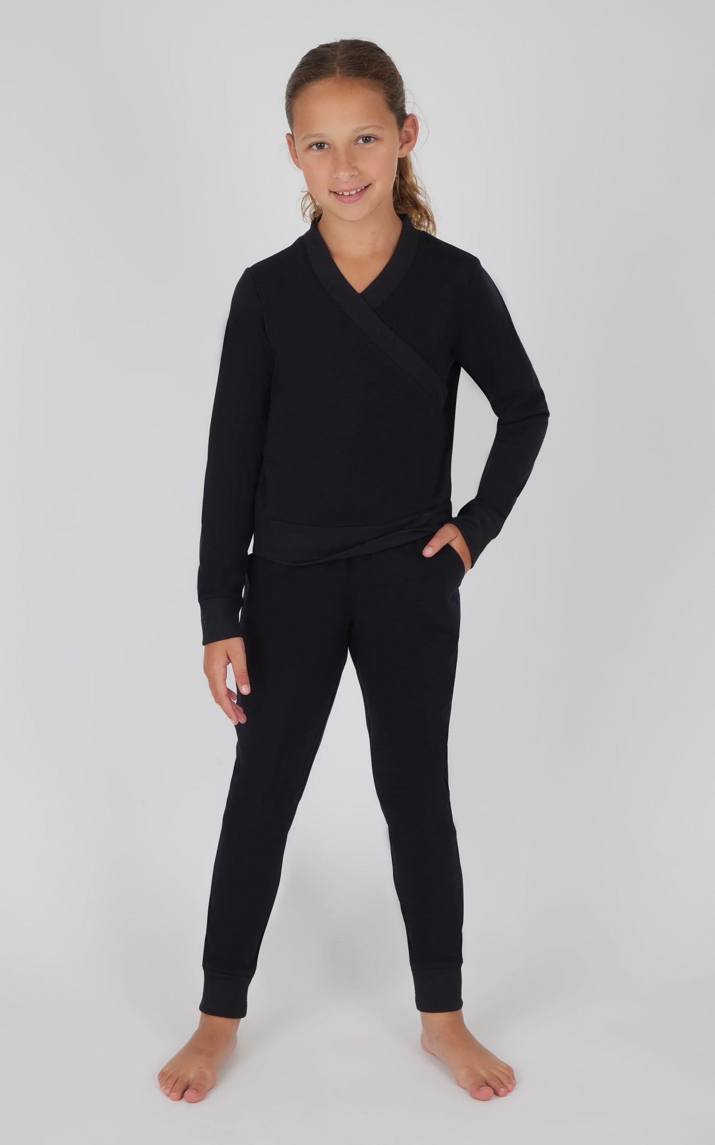Girls 2 PC Terry Crossover Long Sleeve Top + Brushed Jogger Set