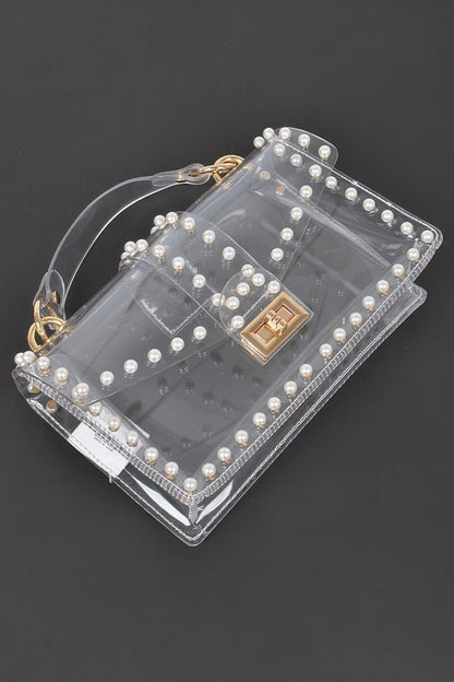 Transparent Clutch with Faux Pearls