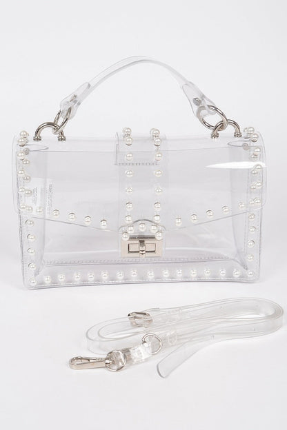 Transparent Clutch with Faux Pearls