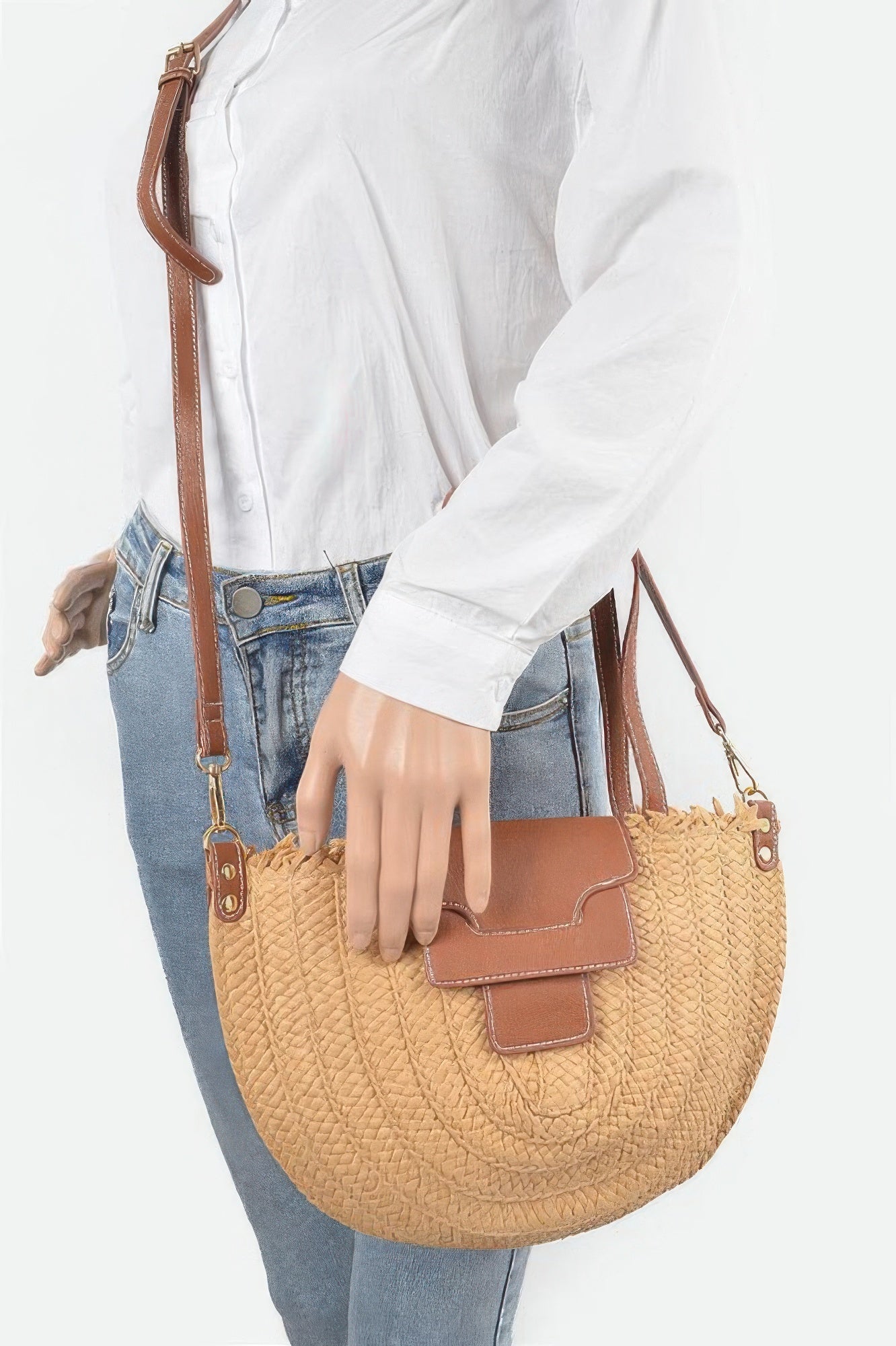 Faux Straw Crossbody Bag