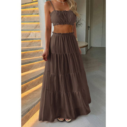 Two Pieces Sleeveless Tank Top And Maxi Skirt Set