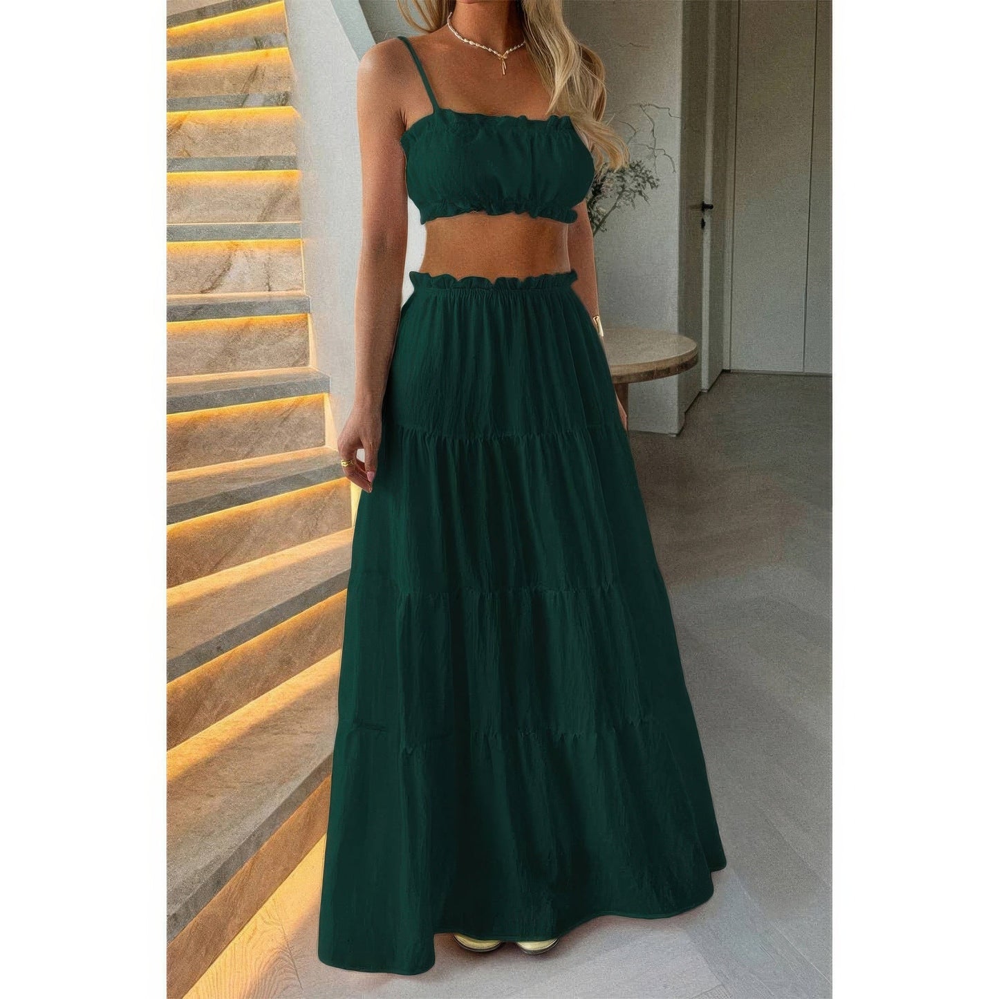 Two Pieces Sleeveless Tank Top And Maxi Skirt Set